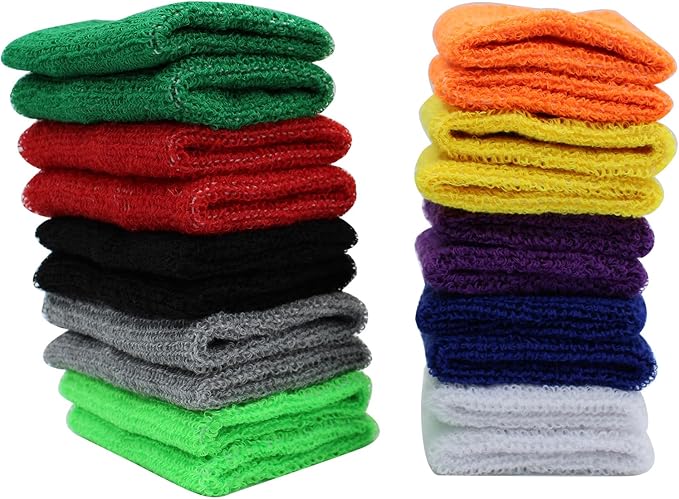 10 Pair Sweat Bands for Wrists,Tennis Wristband Absorbing Cotton Terry Cloths Arm Sweat Bands for Women Men Wrist Band for Football Basketball, Running