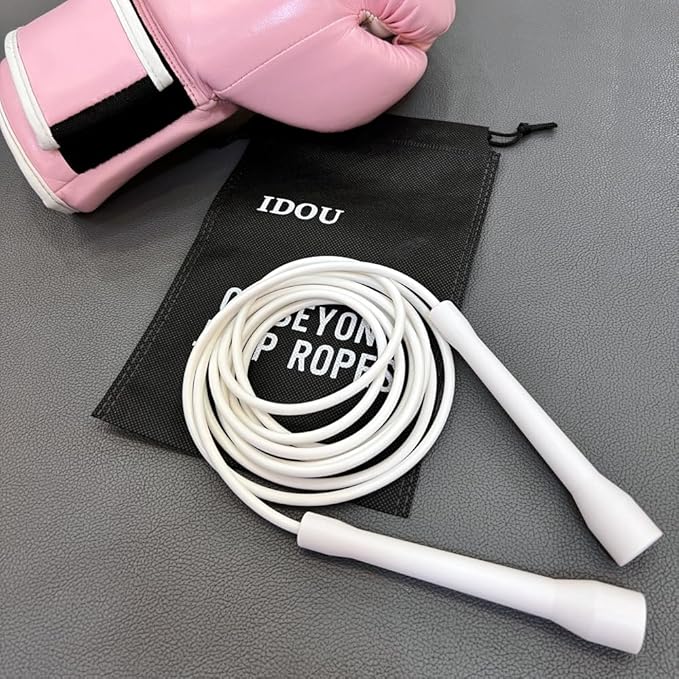 | White PVC Jump Ropes for Fitness 5MM | w/Unbreakable ABS Handles/Indoor/Outdoor Adjustable Speed Jump Rope | Skipping Rope for Men & Women & Boxing Jump Rope