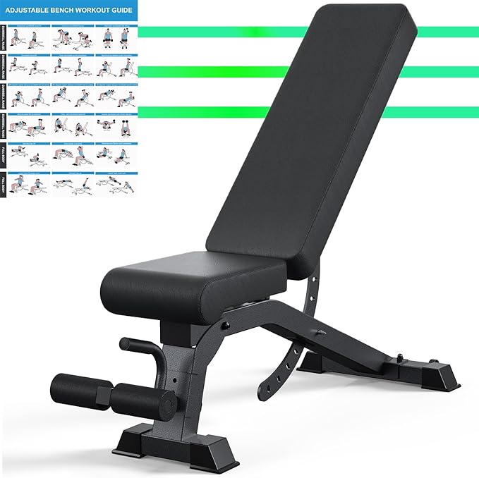 Weight Bench, 1200LB Heavy Duty Workout Bench for Home Gym, Commercial Incline-Flat-Decline Bench Press with Adjustable angles for Full Body Fitness, 4 Suitable Leg Rest Gears with Fully Upright Backrest