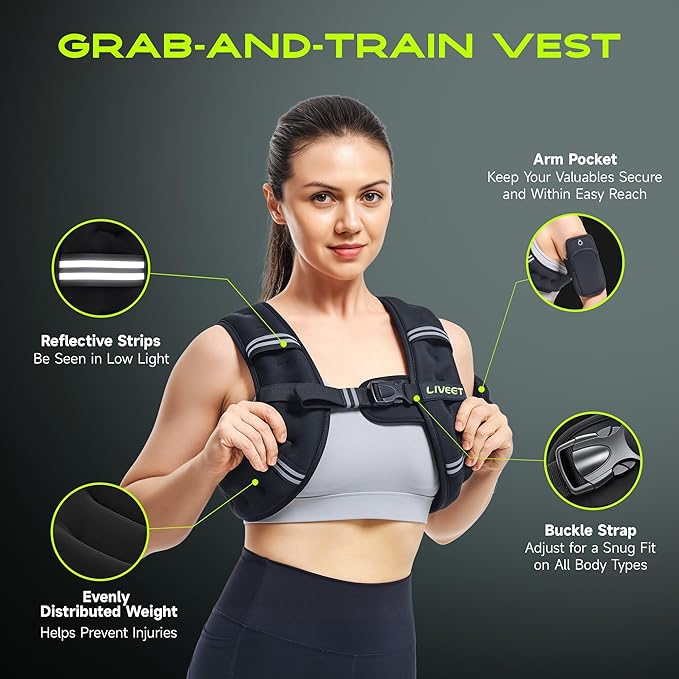 Weighted Vest Women with Pocket, SGS Certified Weighted Vest for Men, 5 10 15 20 25 30 lb Weight Vest with Reflective Strips Adjustable Buckle Straps for Walking Running Strength Training Cardio Workout