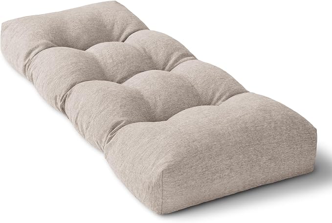 Bench Cushion 48 Inch - Polyester Brushed, High-Density Foam, Non-Slip Bottom, Soft Durable Indoor Tufted Long Seat Cushion for Window Garden Furniture (Beige Grey, 48x16x4 Inch)