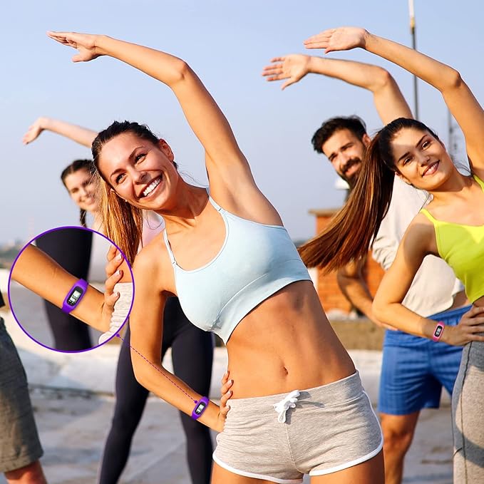 Geyoga 24 Pcs Pedometer for Walking Steps and Miles Pedometer Watch Silicone Steps Tracker Running Bracelet Ankle Step Counter for Calorie Burning and Step Counting