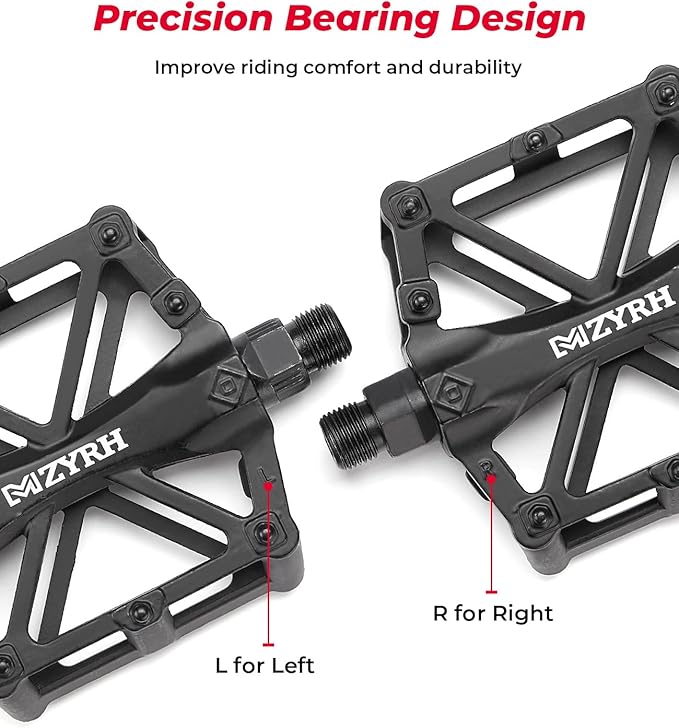 KEMIMOTO Mountain Bike Pedals MTB Bicycle Flat Pedals, 9/16'' CNC Aluminum Durable Sealed Bearings for Most Bikes BMX MTB Enduro Downhill Trail (Two Pack) (Black)