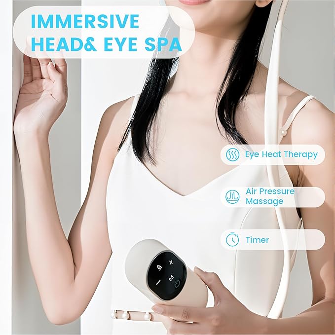 Hooded Head Massager, Eye Massager with Heat,Rechargeable Scalp Stress Relief Device for Headaches & Fatigue, Ideal for Relaxation, Great Gift for Mom Dad