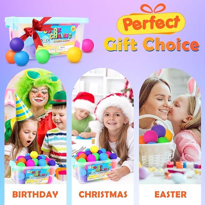Stress Balls Bulk for Kids and Adults: 50 Pack Mini Squishy Ball for Anxiety Relief - Color Changing Sensory Ball Fidget Toys for Autistic Children, Classroom Prizes Goodie Bag Stuffers (1.8")