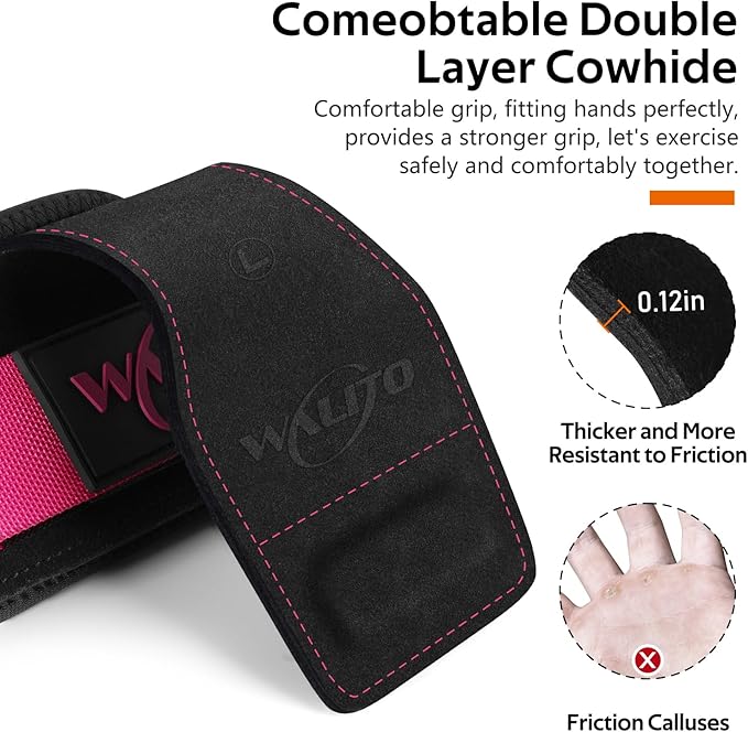 WALITO Weight Lifting Wrist Strap, Double Leather Weightlifting Wrist Straps for Gym Strength Training, Neoprene Padded Wrist Wraps - for Men & Women (Pair)