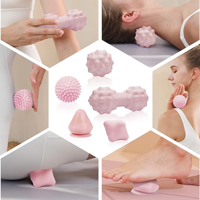 Massage Ball Set for Myofascial Trigger Point Release & Deep Tissue Massage, Firm/Soft Mountable Self/Peanut/Spiky/Hand Exercise Ball
