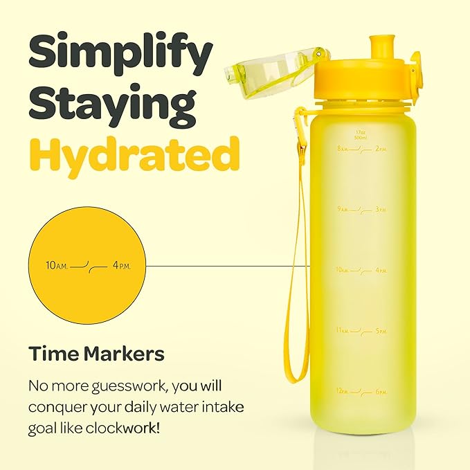 Hydracy Water Bottle with Time Marker -Large BPA Free Water Bottle & No Sweat Sleeve -Leak Proof Gym Bottle with Fruit Infuser Strainer & Times to Drink -Ideal for Fitness Sports & Outdoors