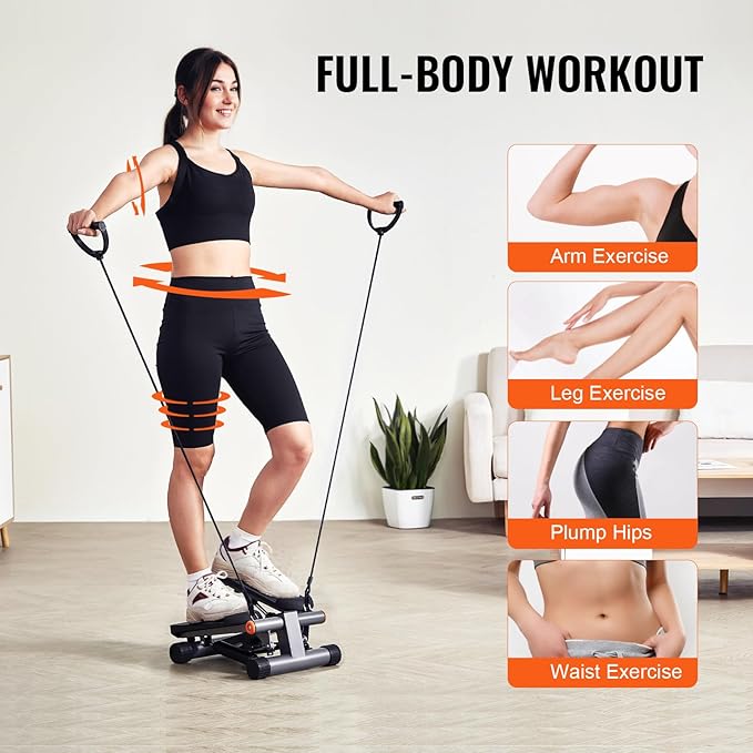 VEVOR Stair Stepper, Mini Stepper for Exercise at Home, Hydraulic Fitness Stepper with Resistance Bands, Full Body Workout Cardio Equipment, Stair Climber with LCD Monitor, 330LBS Load Capacity