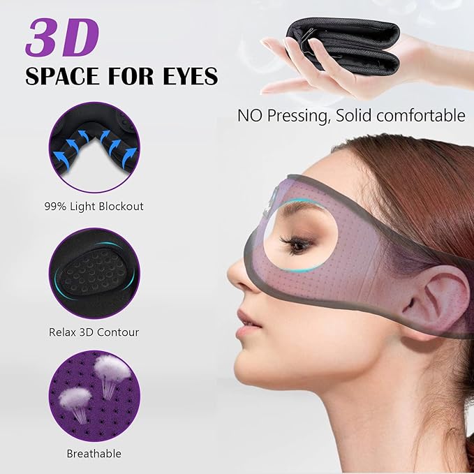 Sleep Headphones, Sleep Mask Bluetooth Wireless Music Eye Mask, Mask with Bluetooth Headphones Ultra-Thin Stereo Speakers Perfect for Sleeping (Purple)