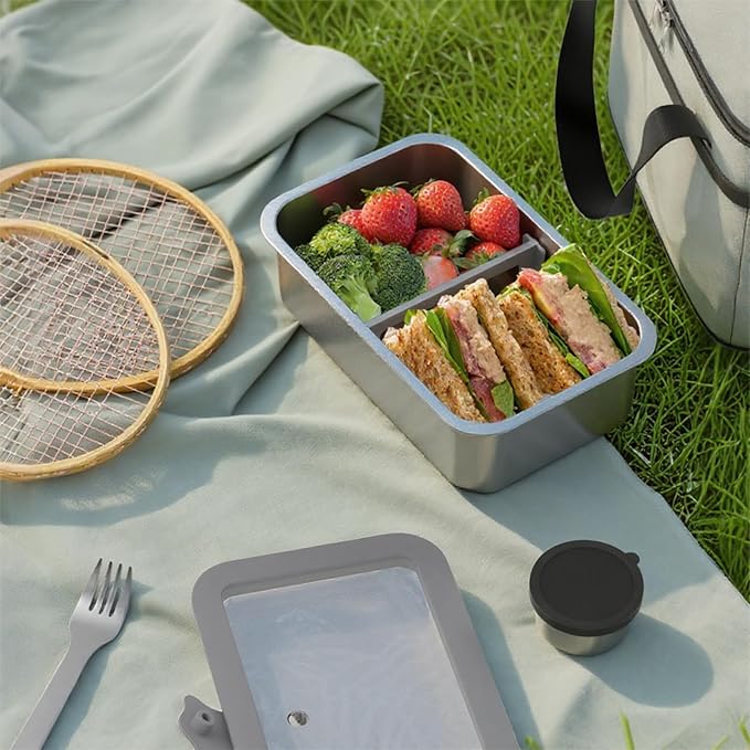 Stainless Steel Bento Box Set for Adult - 42oz Leak-Proof Lunch Box Containers with Thermo, Insulated Bag for Work Travel Dining Out