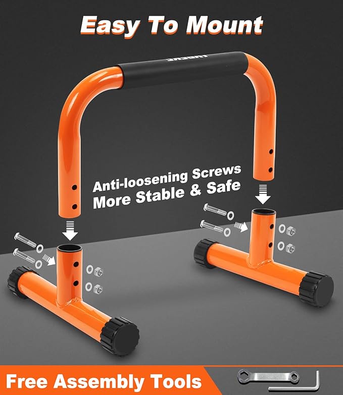 TABEKE Push Up Bar, 12" High Parallettes Bars & Dip Bar With Full-Cover Foam Handles, No Wobbling Calisthenics Equipment For Handstand, L-Sit, Gymnastics, Strength Training Home Gym