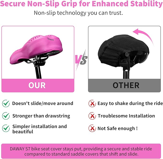 DAWAY Comfortable Bike Seat Cover - Silicone Gel & Memory Foam Padded Bike Seat Cushion for Men Women - Soft Bicycle Saddle Cover for Peloton, Stationary Exercise, Mountain Road Bikes - XL/Large/Small