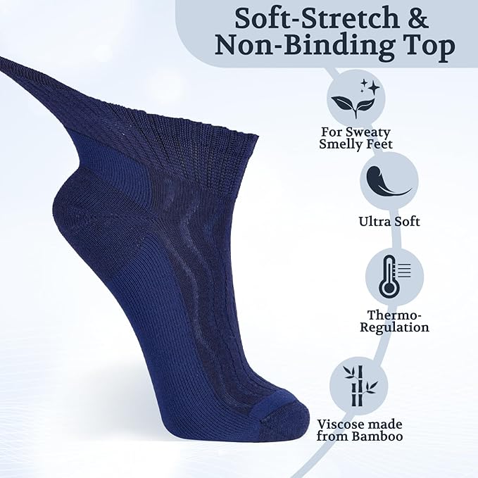 +MD Diabetic Socks for Men Women 6 Pairs,Non-Binding Top Extra Wide Ankle/Crew Socks, for Edema Circulator 9-11 10-13 13-15