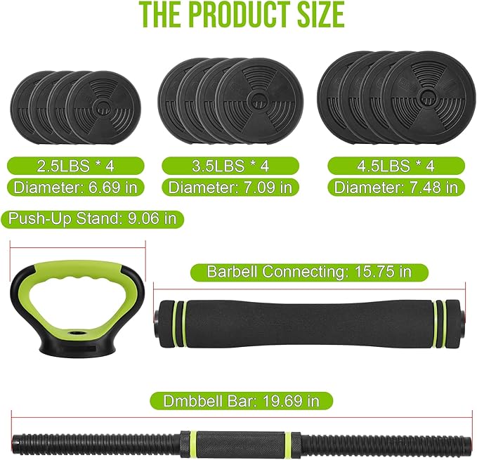 4-In-1 Adjustable Weights Dumbbell Set, Weight Set with Connector Used As Kettlebells, Barbell, Push Up Stand, Fitness Exercise Dumbbell, Free Weight Set for Home Gym