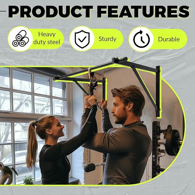 ECOTRIC 46" Wall Mounted Pull Up Chin Up Bar Heavy Duty Gym Workout Fitness Home Mount Fitness 500lbs