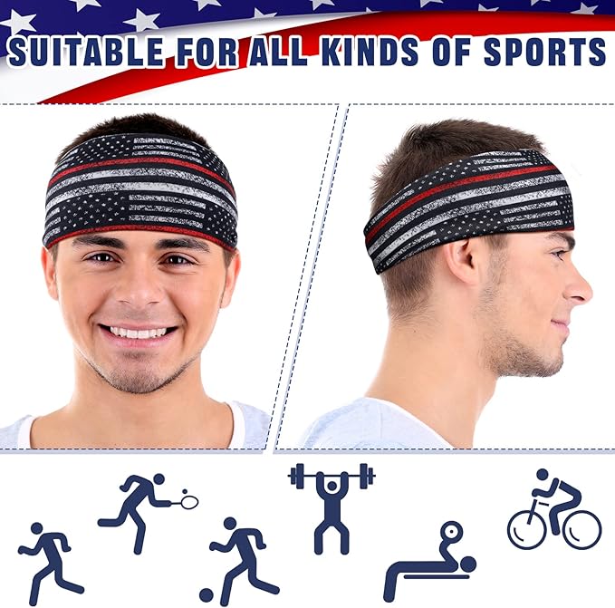 9 pcs Sweatbands for Men Workout Sport Headbands for Men Camo Headband Sweat Absorbing Headband Wide Sweatband for Head Basketball Football Cycling Running Yoga, 4.7 x 9.8 Inch