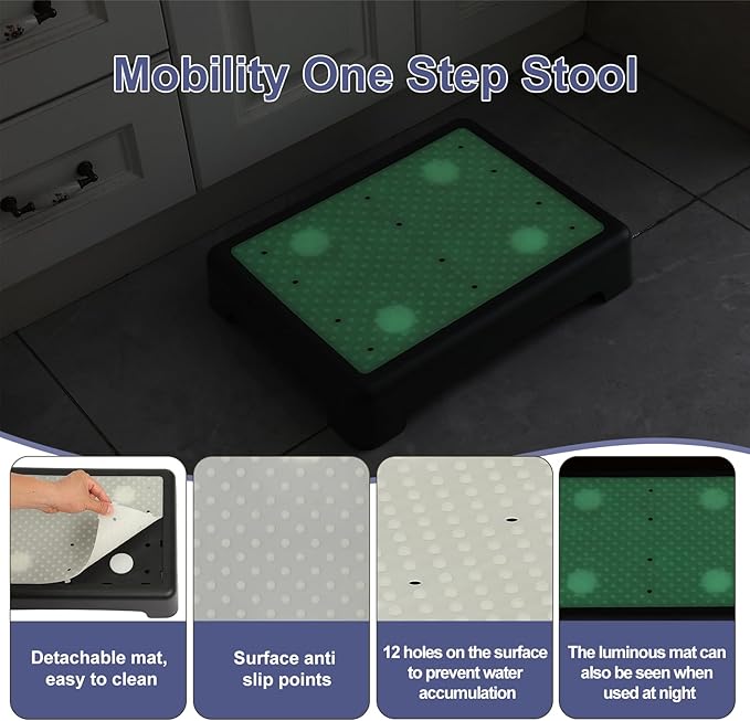 Mobility Step Stool, Glow in The Dark Portable Non-Slip Step Platform for Adult Elderly Kids, Step Riser for Car, Bed, Door, Stair, Bathroom