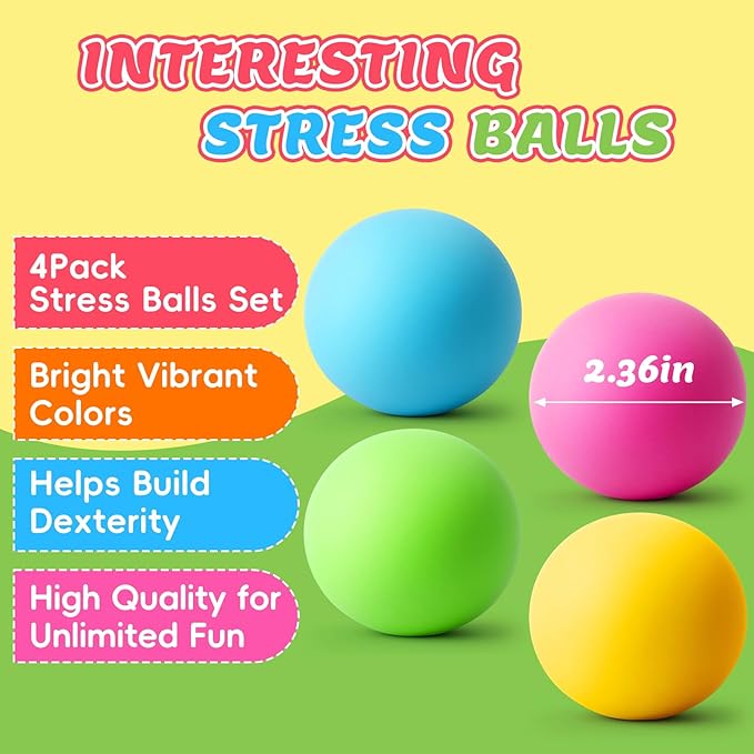 Stress Balls 4 Pack for Adults and Kids, Color Changing Squeeze Toys, Sensory Toys for Kids with Autism, Squishy Fidget Toys for Stress and Anxiety Relief, Prize for Classroom