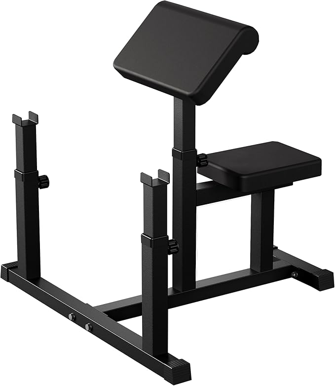 Fitness Black Adjustable Arm Preacher Curl bench, Bicep Tricep Curl Machine, Seated trenghthen Training Isolated Barbell Dumbell Station for Home Gym