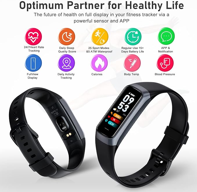 Fitness Tracker with Step Counter/Calories/Stopwatch, Activity Tracker, Health Tracker with Heart Rate Monitor, Sleep Tracker,1.10''AMOLED Touch Color Screen, Pedometer Watch for Women Men