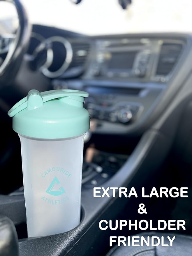 2 Pack 45 oz Protein Shaker Bottles with Wire Whisk – BPA-Free, Leak-Proof Shaker Cups for Protein Shakes & Smoothies – Large Plastic Mixer Bottle – Classic White Titan Turquoise
