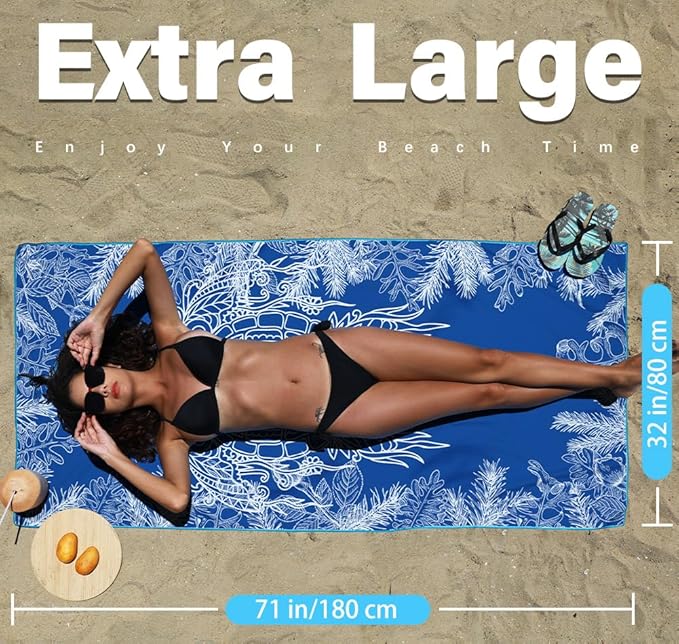 2 Pack Microfiber Lightweight Beach Towel Sand Free Quick Dry Absorbent Thin Compact Towels for Swimming Pool Camping Beach Accessories Large Easy Pack Travel Things for Vacation Essentials Gift