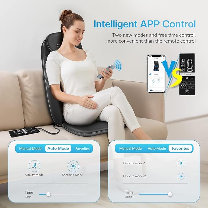 COMFIER Back Massager for Back Pain,APP Control, Shiatsu Massage Chair Pad,Electric Chair Massagers with Heat,Seat Cushion for Office,Home,Ideal Gifts for Mom,Dad,Him,Her