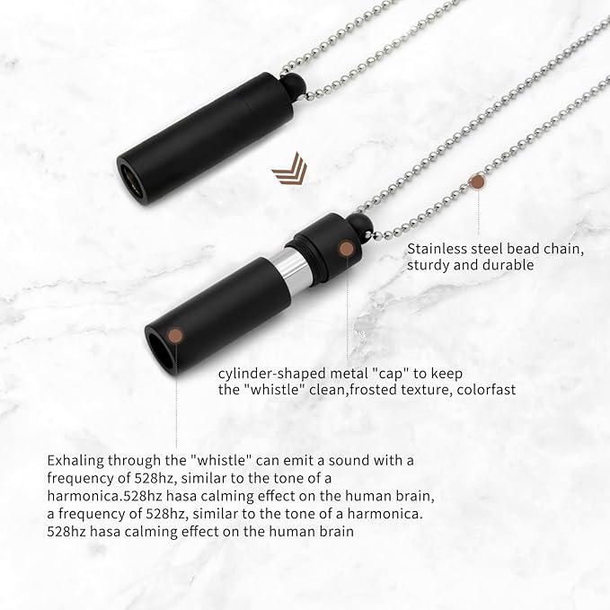 528 Hz Meditation Necklace Breathing Frequency Sound Healing Device by Adjusting The Breathing for Anxiety & Stress Relief Mindfulness (Black)
