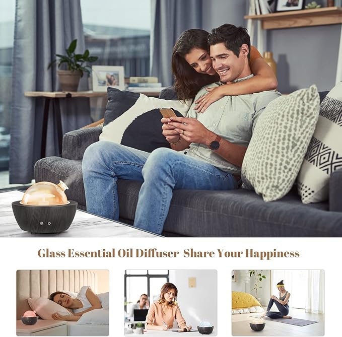 Glass Essential Oil Diffusers ,280ml Aromatherapy Diffuser for Essential Oils Large Room, BPA-Free Cool Mist Humidifier with 7 Colors Lights Auto Off for for Office, Home, Yoga, Spa