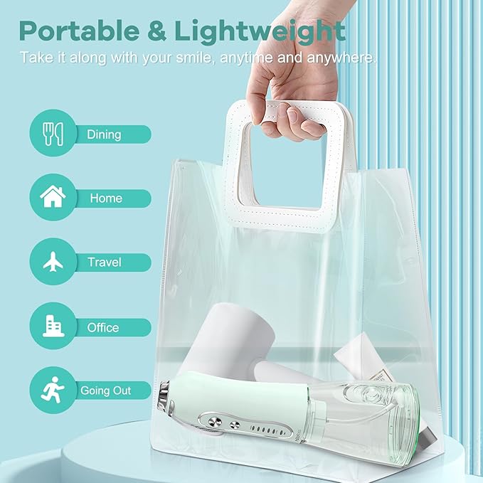 H2ofloss Water Dental Flosser Teeth Pick: Portable Cordless Oral Irrigator with 5 Modes, 300ML Rechargeable Travel Irrigation Cleaner IPX7 Waterproof Electric Flossing Machine for Teeth Cleaning Green