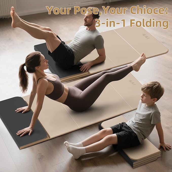 ILILI Foldable Yoga Mat, 10mm Thick, TPE Material, Extra Long 75"L x 26"W, Soft and Comfortable Folding Mat 0.4 Inches, Easy to Carry and Store, 190*66cm Portable Multi-Functional Use for Yoga, Home Exercise & Outdoor