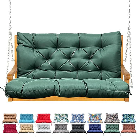 Porch Swing Cushion with Backrest,Waterproof Bench Cushion for Outdoor Furniture,2-3 Seater Replacement Thickened Swing Cushion with Ties,Patio,Outdoor,Backyard and Garden (Dark Green,40x40)