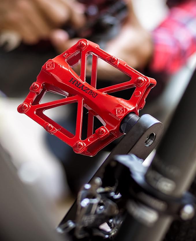 KEMIMOTO Mountain Bike Pedals MTB Bicycle Flat Pedals, 9/16'' CNC Aluminum Durable Sealed Bearings for Most Bikes BMX MTB Enduro Downhill Trail (Two Pack) (Red)