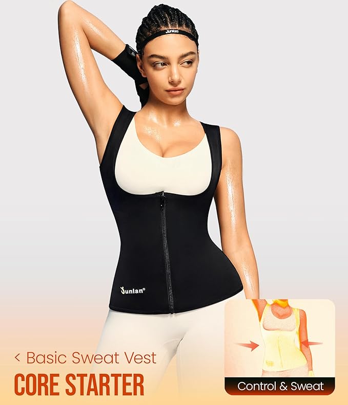 Junlan Sauna Suit for Women Waist Trainer Vest for Women Sweat Tank Top Shaper for Women with Zipper