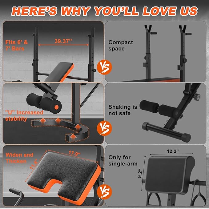 Fostoy Adjustable Weight Bench with Leg Extension, Preacher Curl & Butterfly Arm, 990lbs Heavy Duty Bench Press for Full Body Home Gym Workout