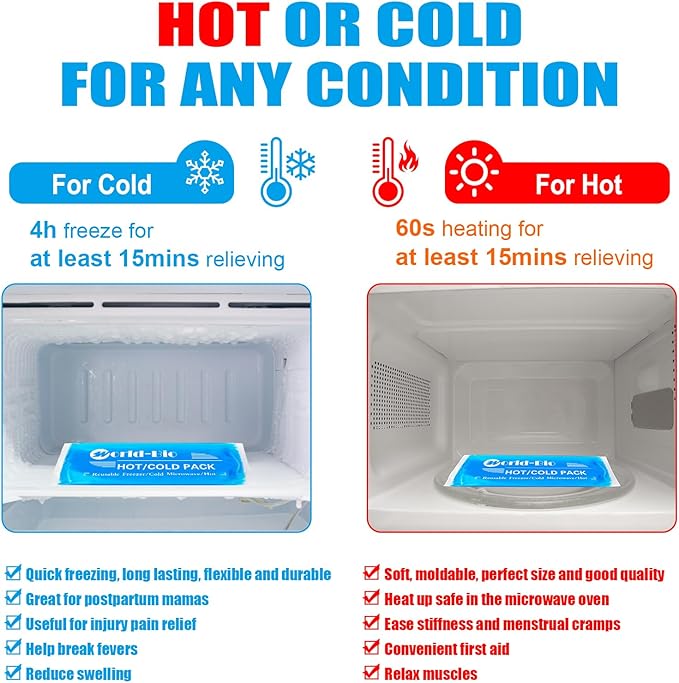Ice Packs for Injuries Reusable Gel (2 Pack) - Hot Cold Gel Ice Pack for Injury, Pain Relief, Rehabilitation - Flexible Ice Packs for Knee, Shoulder, Back, Neck, Wrist - 4.7" x 12.2"