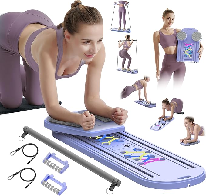 Pilates Board Pilates Reformer Set, Multifunctional Pilates Board for Home Workout, Foldable Abs Core Trainer Board,Pilates Board for Women, Men & Beginners for Full-Body Workouts