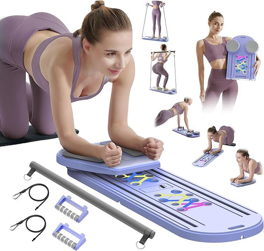 Pilates Board Pilates Reformer Set, Multifunctional Pilates Board for Home Workout, Foldable Abs Core Trainer Board,Pilates Board for Women, Men & Beginners for Full-Body Workouts