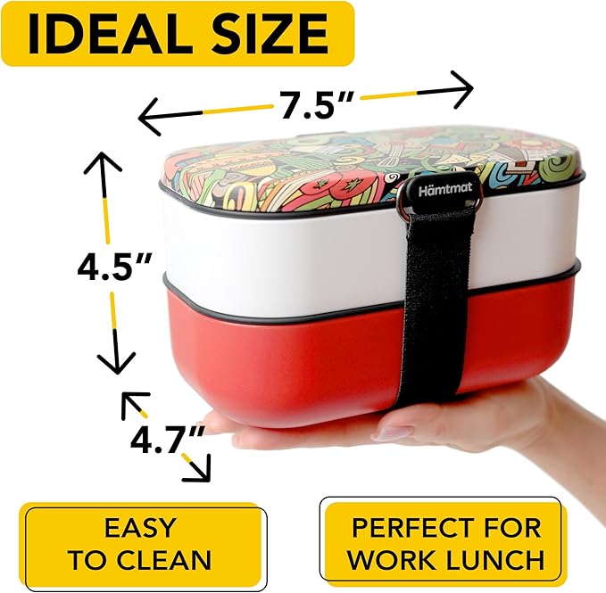 Insulated Stackable Bento Box for Adults with Reusable Chopsticks Japanese Lunch Box Microwavable & Leak Proof Lunch Containers for Men & Women Modern Cute Food Container with Compartments (Red White)