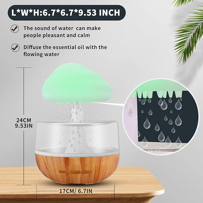 Weljoy Zen Raining Cloud Night Light Aromatherapy Essential Oil Diffuser Micro Humidifier Desk Fountain Bedside Sleeping Relaxing Mood Water Drop Sound (White) (White)