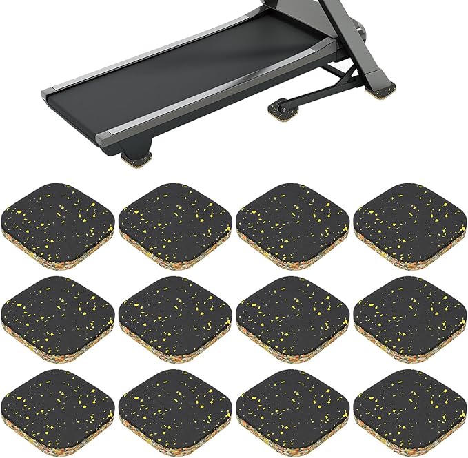 PATIKIL 12 Pcs Treadmill Mat Pads, 4x4x0.6 High Density Foam Anti Vibration Pad Sound Proof Floor Mat Exercise Equipment Mat for Carpet Protect Noise Reduction Home Gym, Yellow