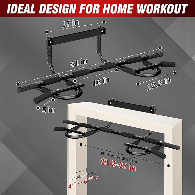 TOPOKO Upgrade Pull Up Bar for Doorway - Max Capacity 440 lbs, Portable Upper Body Workout Bar for Strength Training