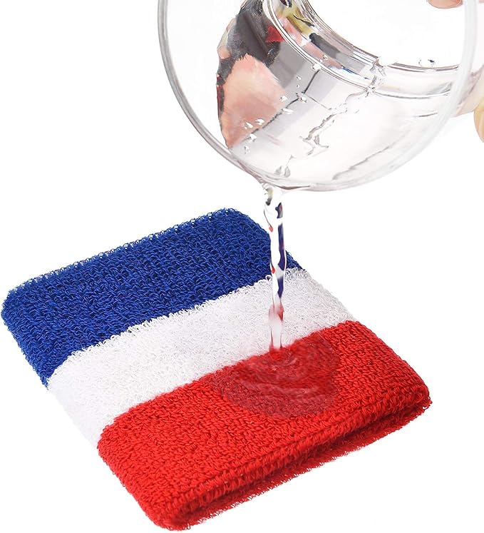 Bememo 15 Pcs Red White and Blue Sweatband Set for Men Women USA Striped Headband Football Wristband Sports Neon Accessories for 80s Costumes Cosplay Party Youth Basketball Tennis Running