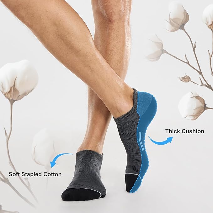 FITRELL Men's 6 Pack Ankle Running Socks Low Cut Cushioned Athletic Sports Socks 7-9/9-12/12-15