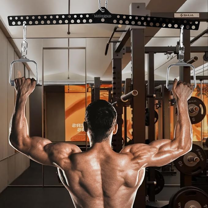 Multi-Grip LAT Pull Down Bar Hardened Powder-Coated Finish, 360° Rotating Stainless Steel Adapter, Neutral & Wide Grip Spreader Bar for Pulley System Gym & Cable Machines