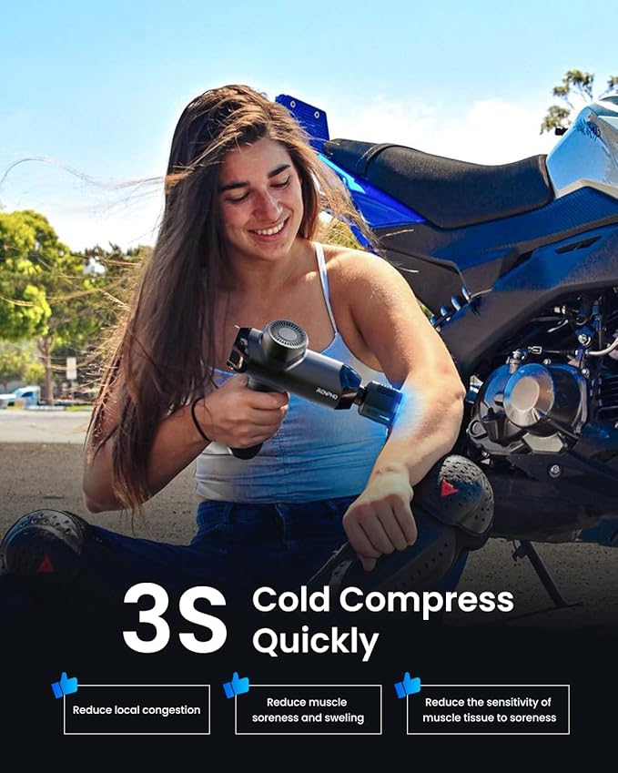 RENPHO Massage Gun Deep Tissue with Heat and Cold, Percussion Muscle Massage Gun Bluetooth with 12mm Amplitude, Handheld Massager Gun, Power+ Thermacool Grey