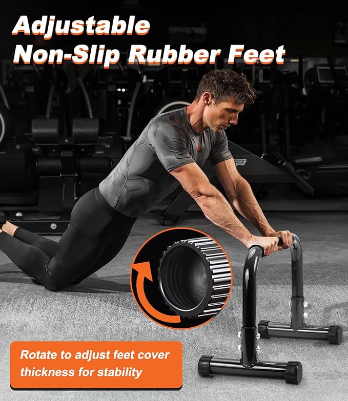 TABEKE Push Up Bar, 12" High Parallettes Bars & Dip Bar With Full-Cover Foam Handles, No Wobbling Calisthenics Equipment For Handstand, L-Sit, Gymnastics, Strength Training Home Gym