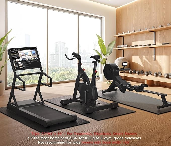 Treadmill Mat, 7'x3'/6'x3'/6'x2.5'/5.6'x2'/4'x2', 6mm Thick Exercise Equipment Gym Mat for Hardwood FloorCarpet, Compatible with Peloton Bike, Indoor Spin Bike, Elliptical