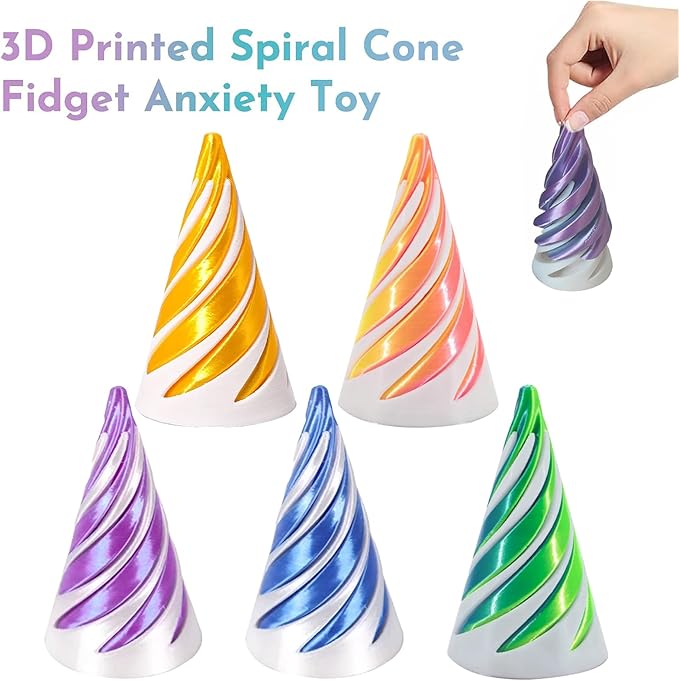 6Pcs Spiral Cone Fidget Toy,Impossible Cone Impossible Pyramid Passthrough Toy,3D Printed Spiral Cone Fidget Toy,Mini Vortex Thread Illusion Desktop Deco Souvenir Gift for Anxiety Relaxing